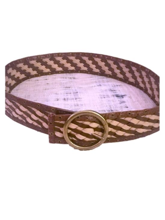 Accessories - Brown and Tan Leather Braided Belt with Brass Buckle